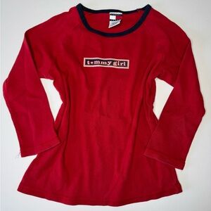 Vintage Tommy Jeans Tommy Girl Logo Red Long Sleeve Shirt Y2K Size Small